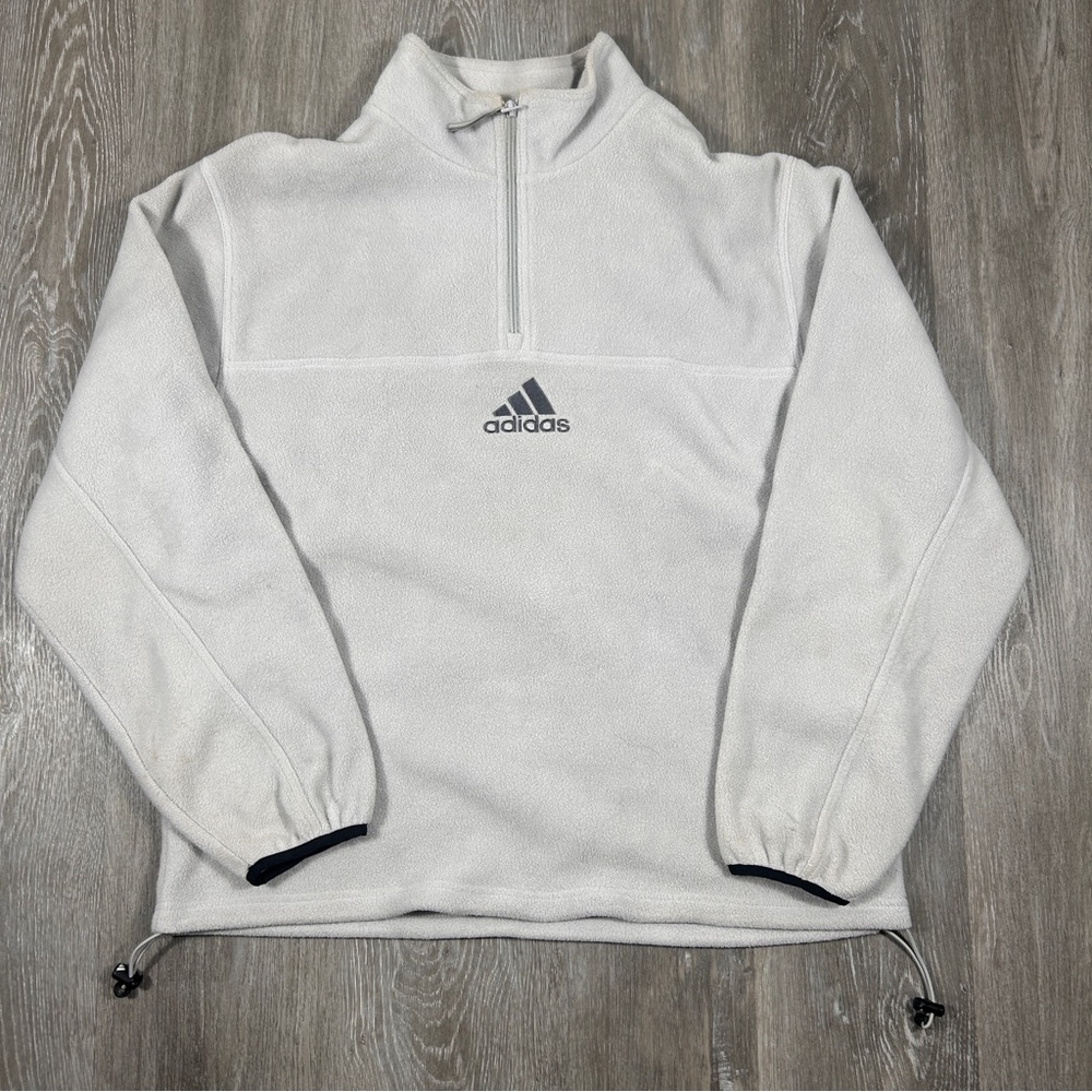 Vintage 90s Adidas White Quarter Zip Sweatshirt Heavyweight Mens Sz M
